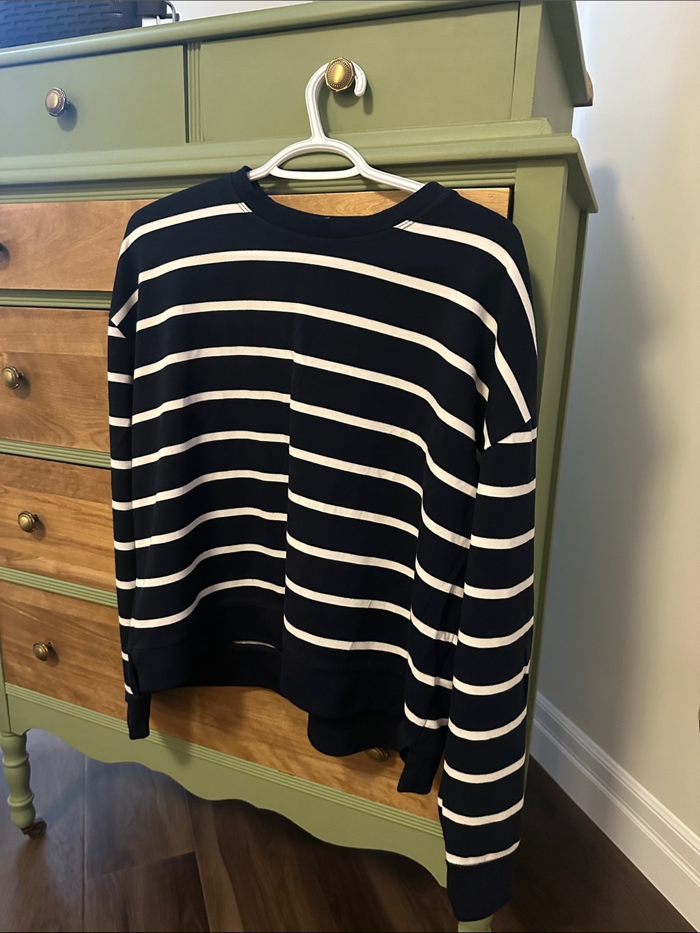Danskin Navy and White Striped Crewneck Sweater